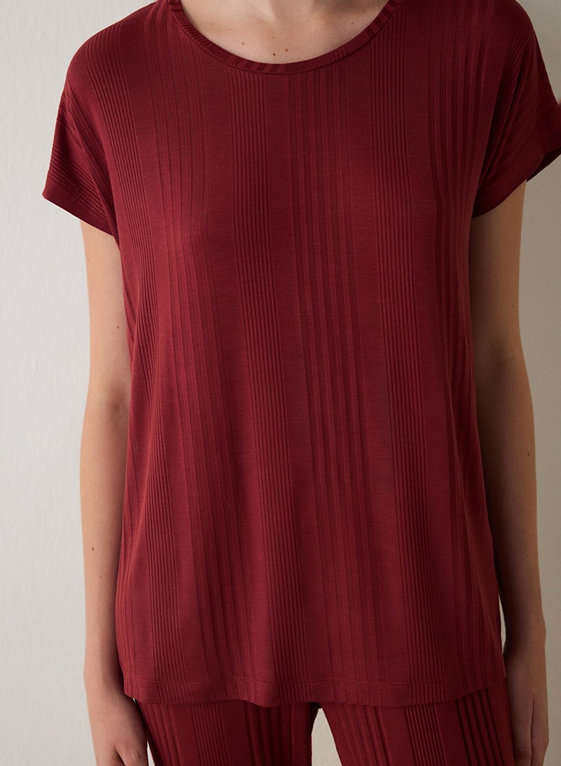 Penti Bordeaux Freya Crew Neck Short Sleeve Pajama Set - Image 2